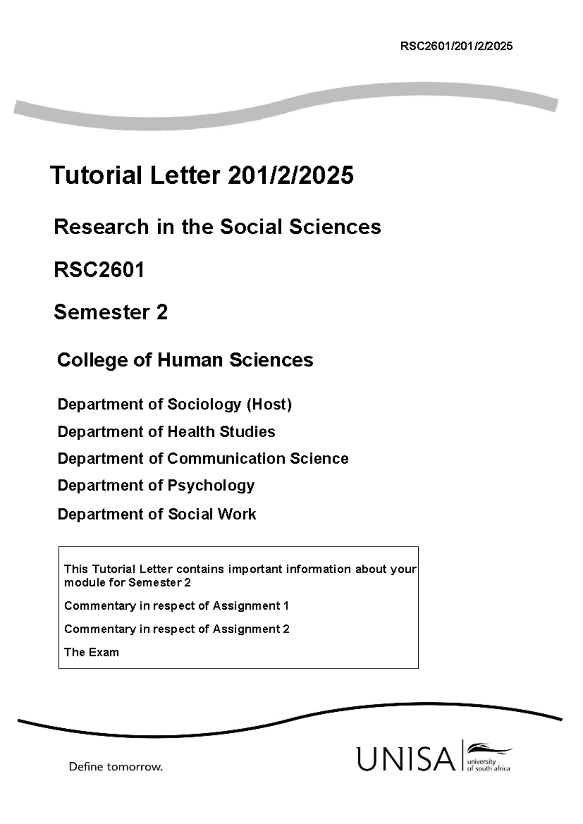 Tutorial Letter RSC2601: Research in Social Sciences - Semester 2 ...