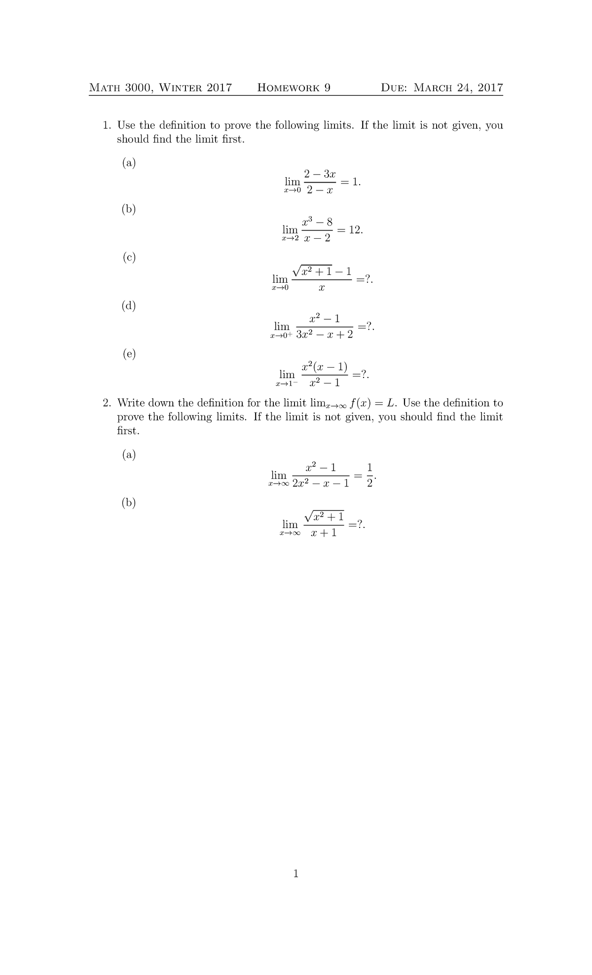 HW 9 problem - due March 24, 2017 - Math 3000, Winter 2017 Homework 9 ...