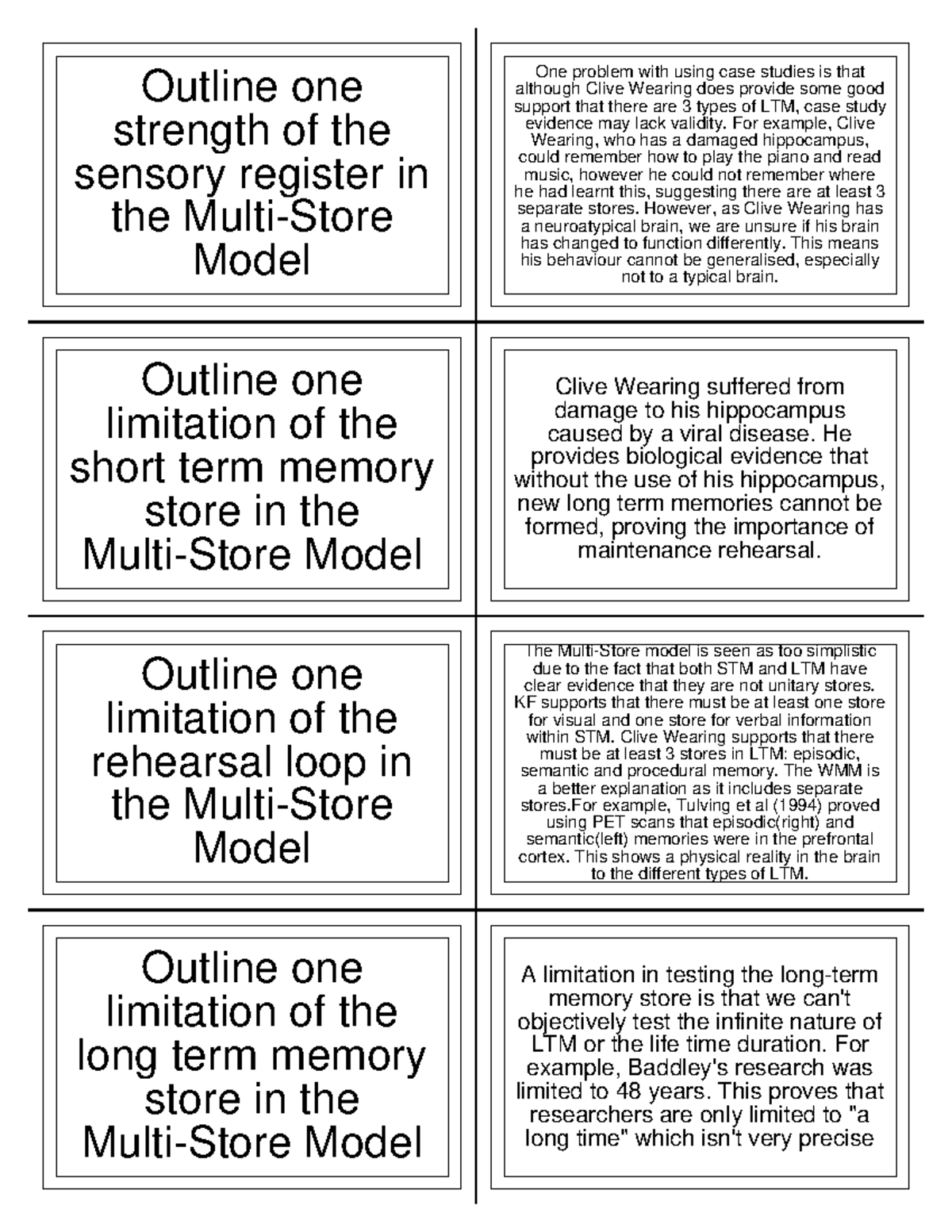 MSM evaluation - strengths and limitations of memory models - Studocu