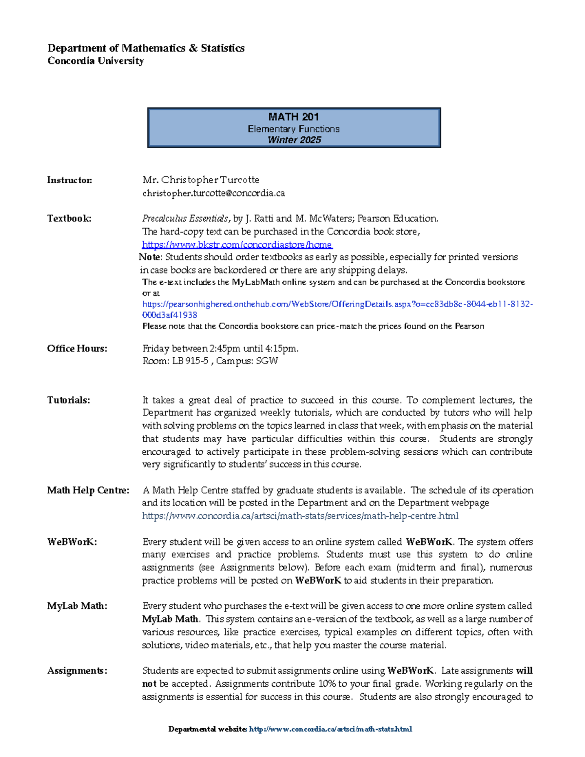 MATH 201 - Winter 2025 Course Outline & Essential Information - Studocu