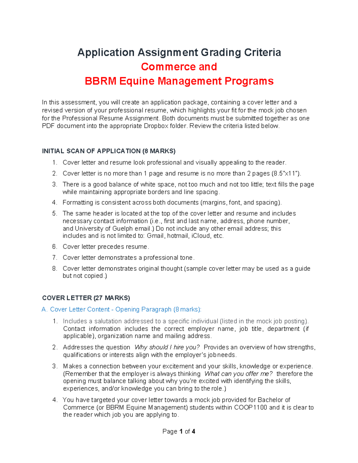 02 Application Assignment Criteria - Commerce & BBRM Equine Management ...
