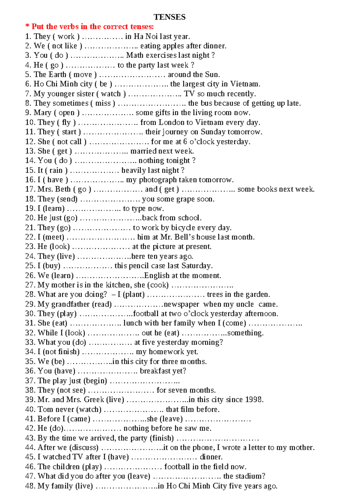 MIX Tenses Practice Exercises: Verb Forms and Usage - Studocu