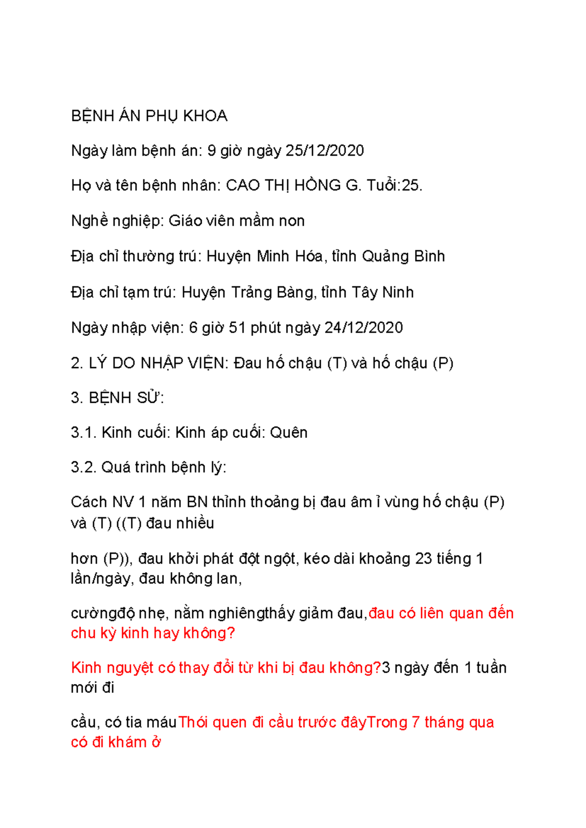 MẪU HỒ SƠ BỆNH ÁN PHỤ KHOA ĐẦY ĐỦ THÔNG TIN HÀNH CHÍNH VÀ LÂM SÀNG