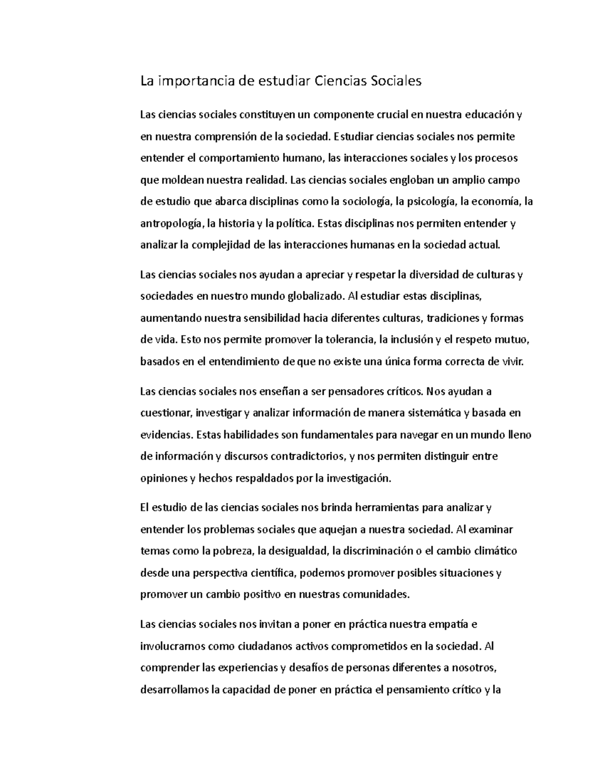 Ensayo sobre la Importancia de las Ciencias Sociales en la Educación ...