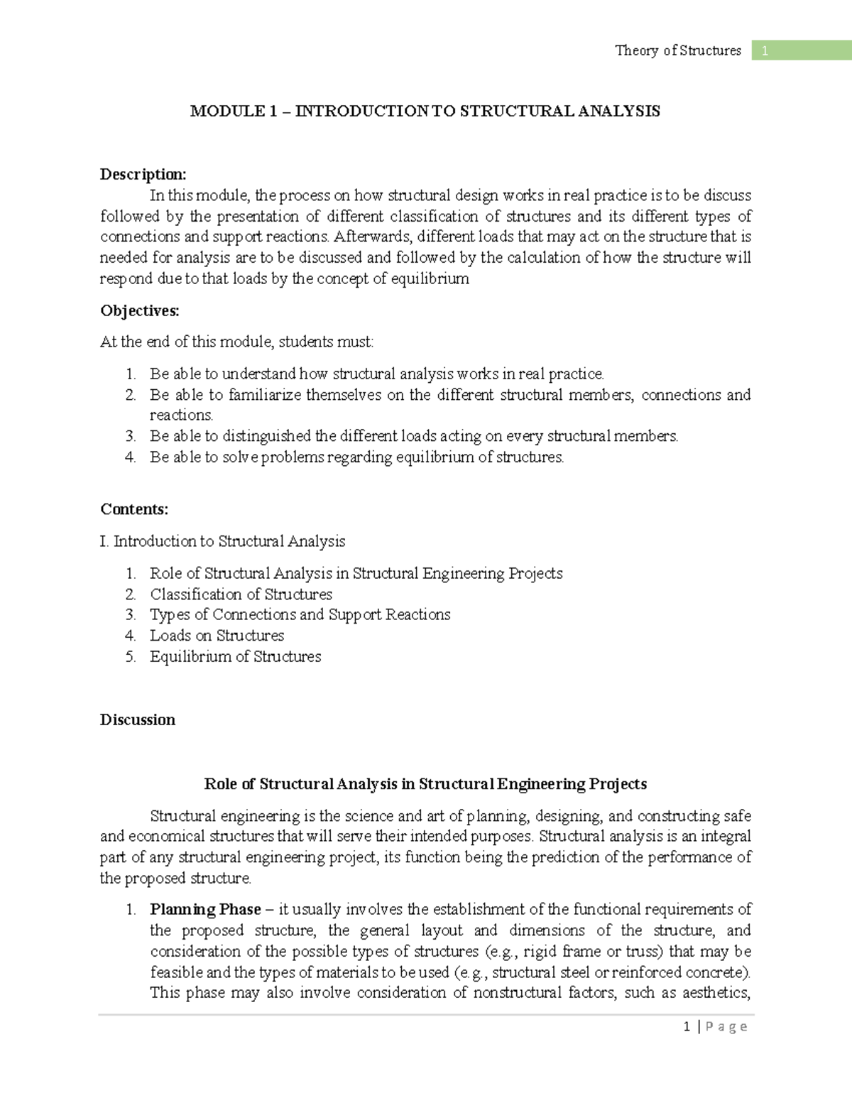 Theory of Structures: Module 1 - Intro to Structural Analysis - Studocu