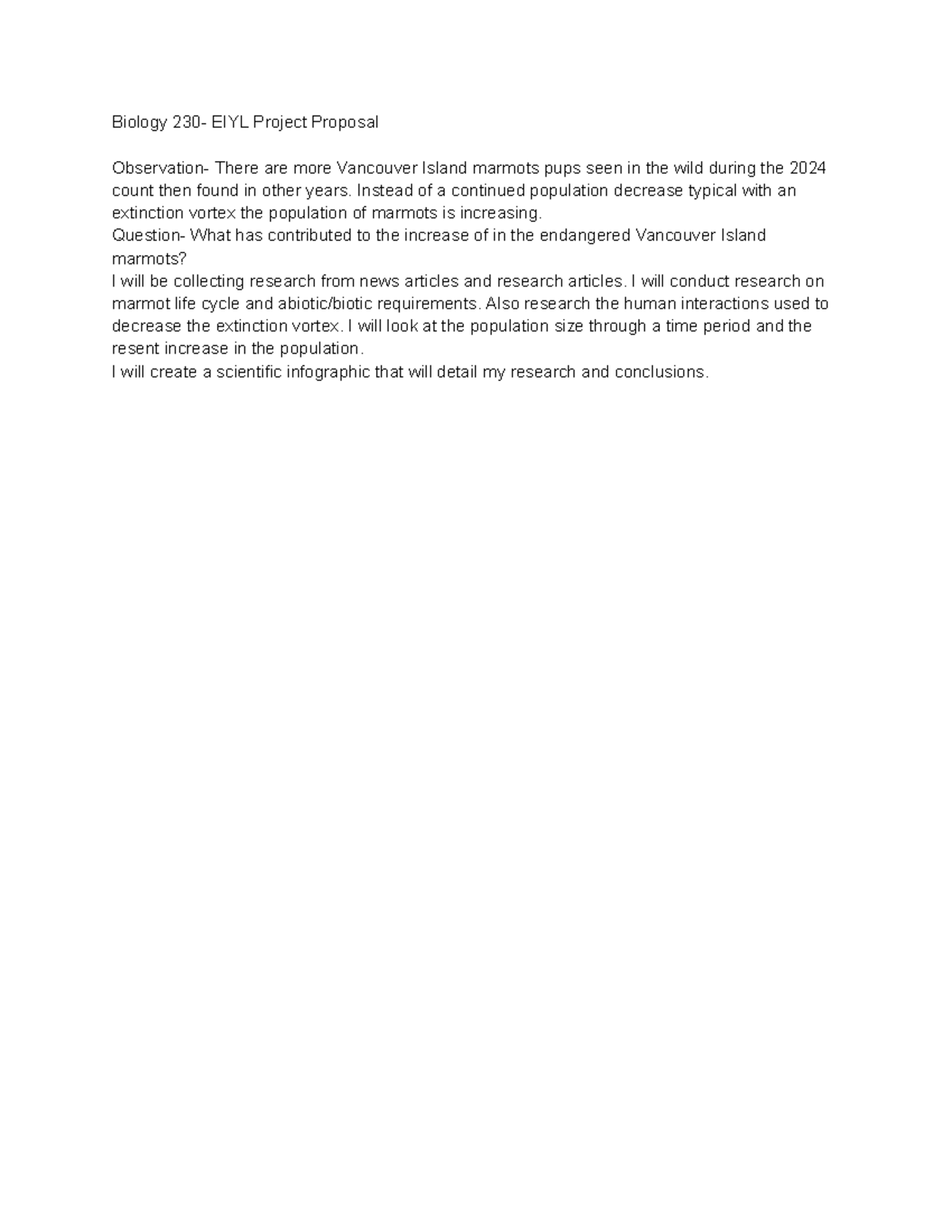 Biology 230 - EIYL Project Proposal: Vancouver Island Marmots' Recovery ...