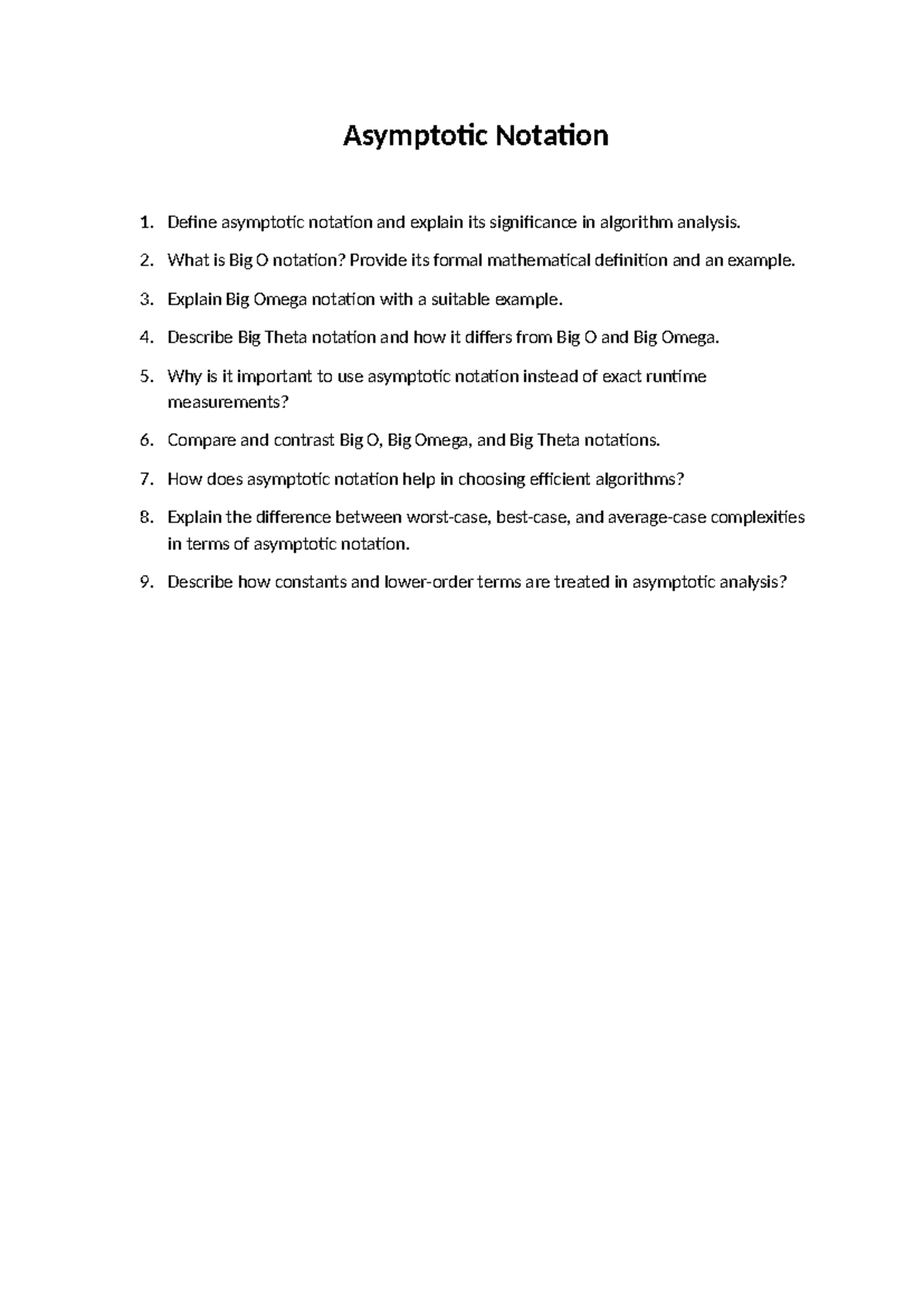 CS101: Asymptotic Notation Test Paper and Analysis - Studocu