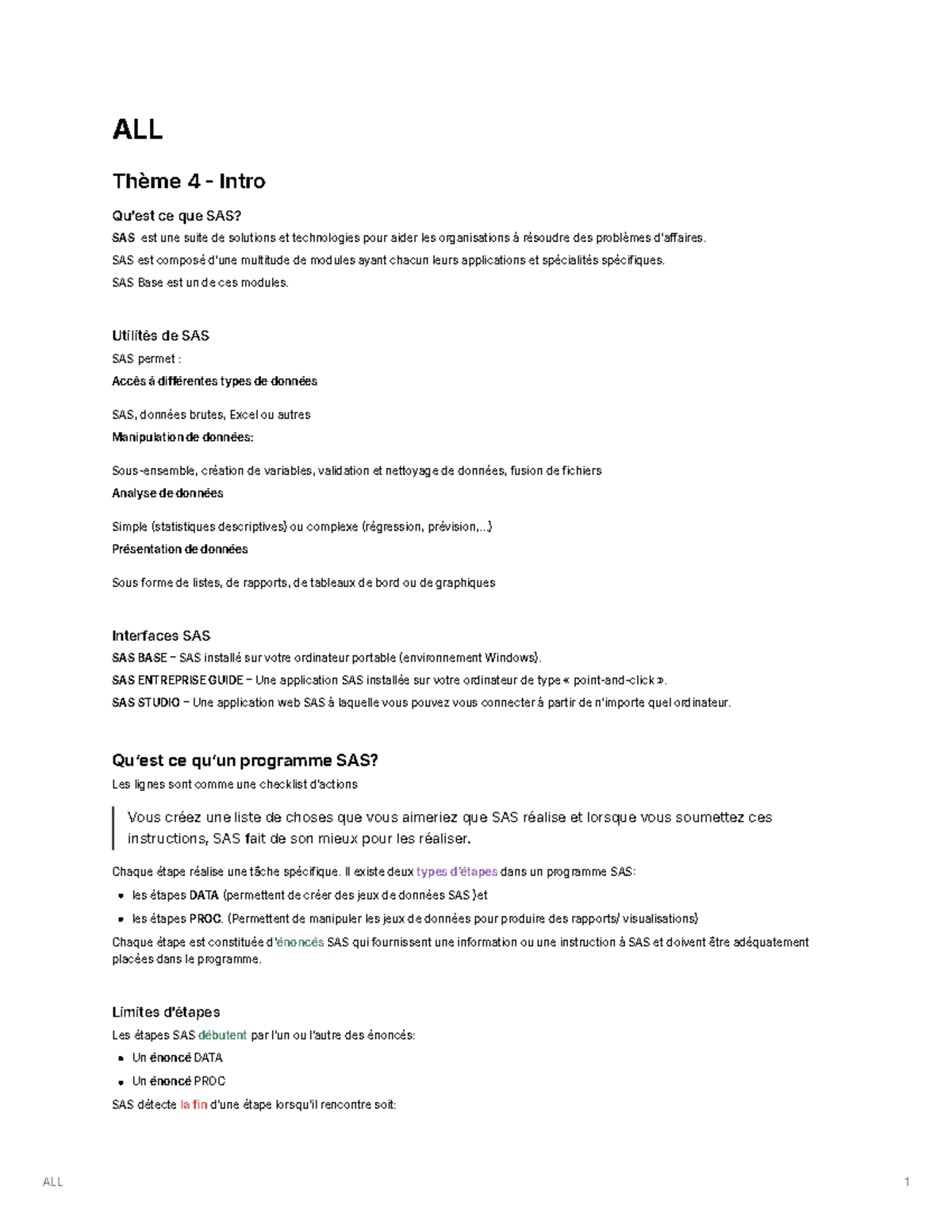 SAS Basics and Data Manipulation Notes (Course: SAS101) - Studocu