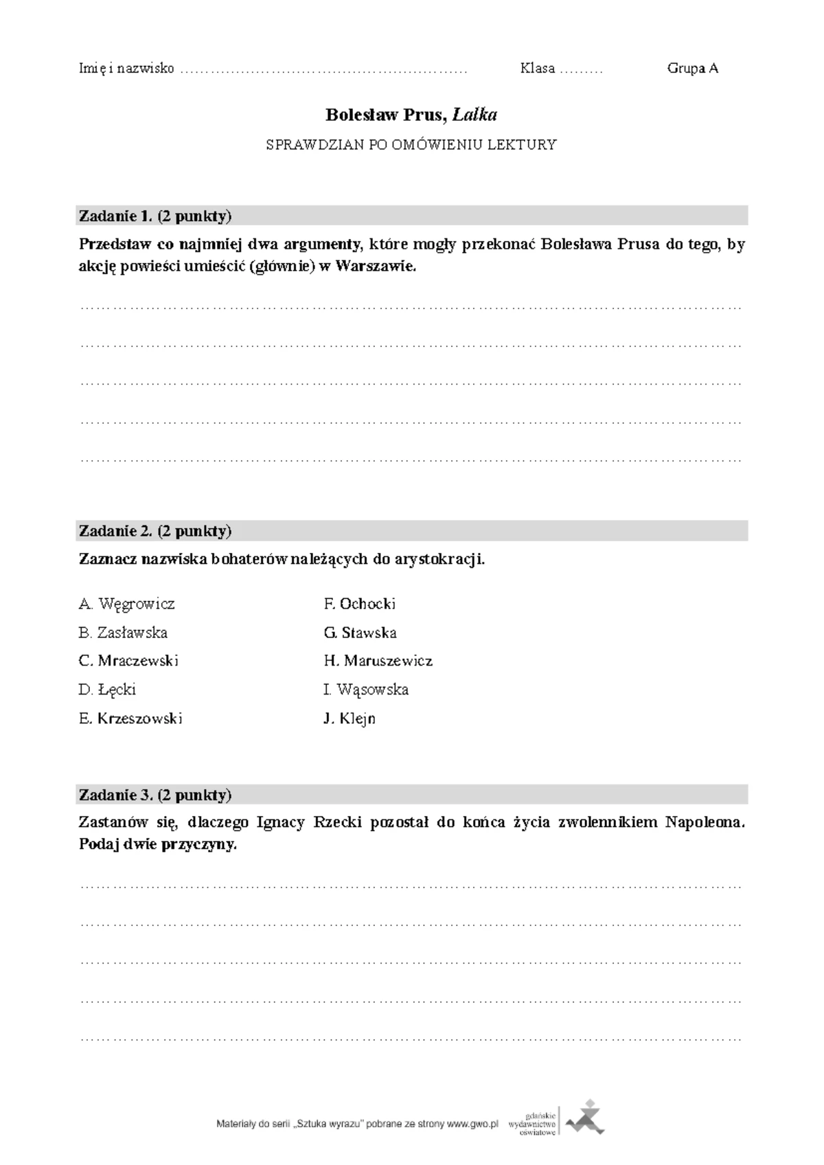 Sprawdzian Z Lalki Bolesława Prusa