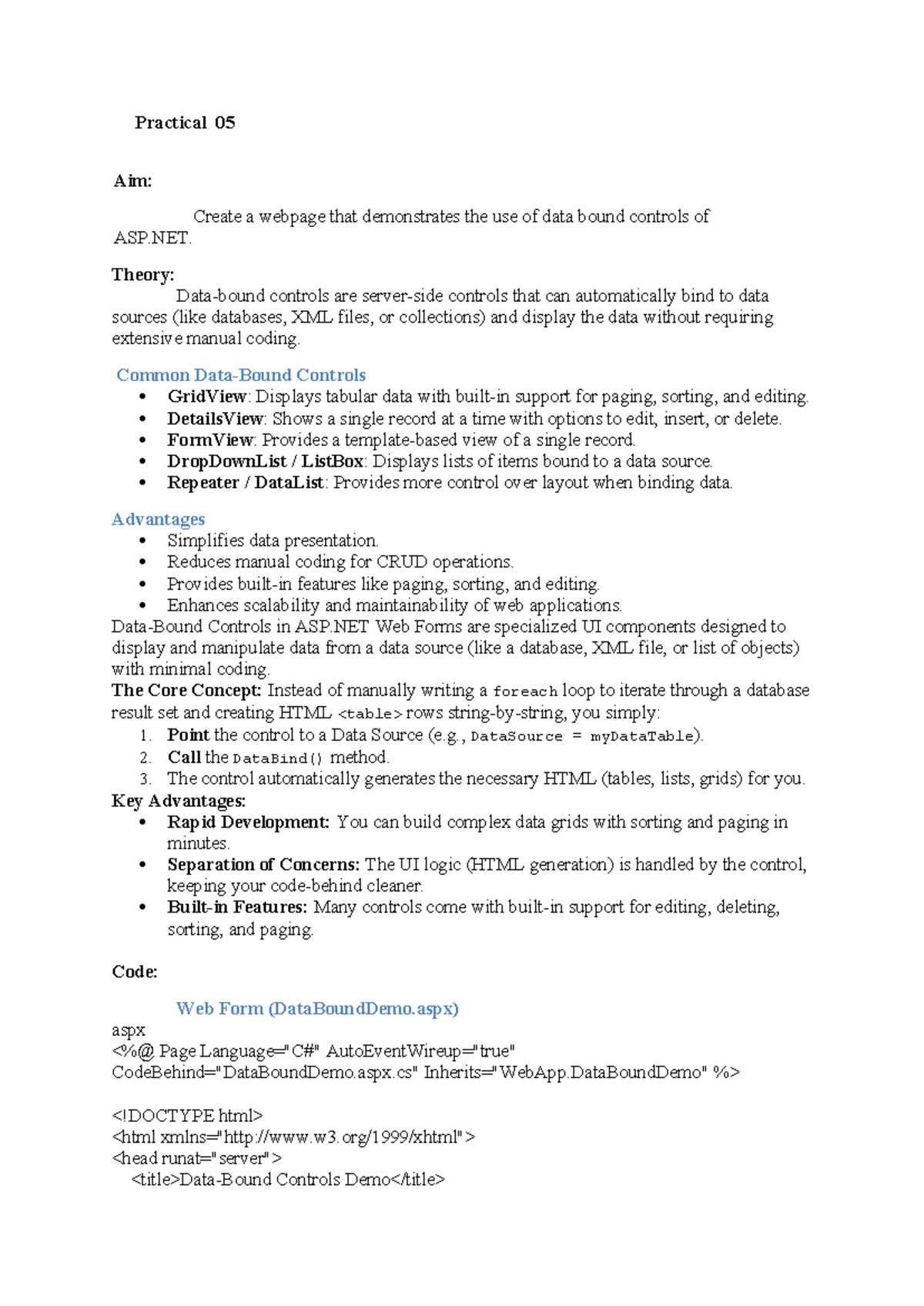 Advanced Web Technologies Lab Manual - Practical 05: ASP.NET Data ...