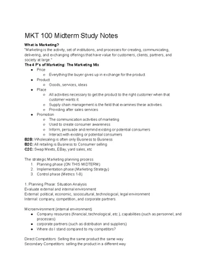 MKT 100 - Comprehensive Midterm Review of Key Marketing Concepts - Studocu