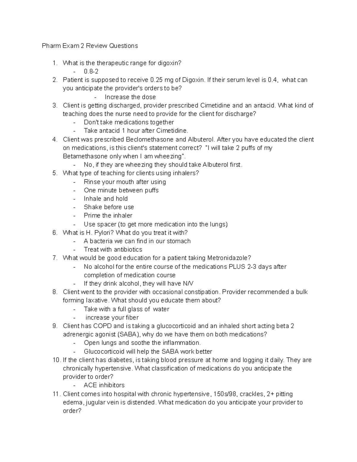 Pharm Exam 2: Comprehensive Review Questions and Answers - Studocu