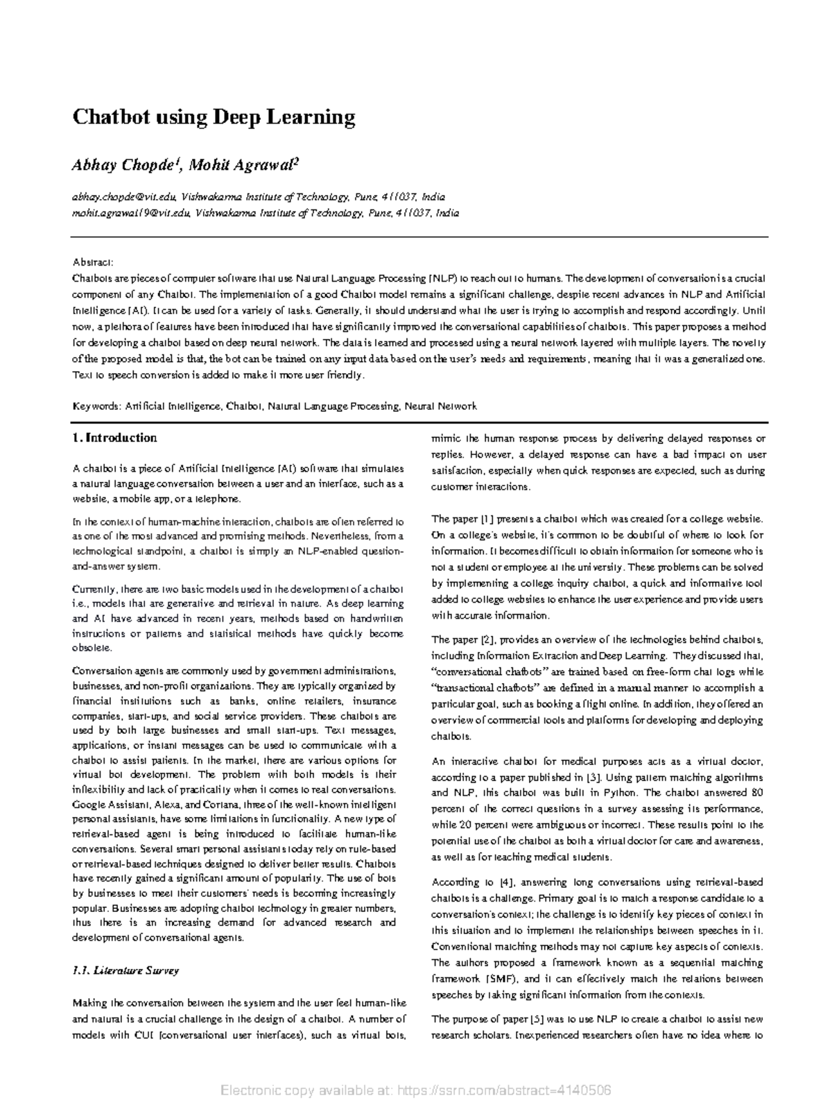 Deep Learning-Based Chatbot Development: A Comprehensive Study (CS101 ...
