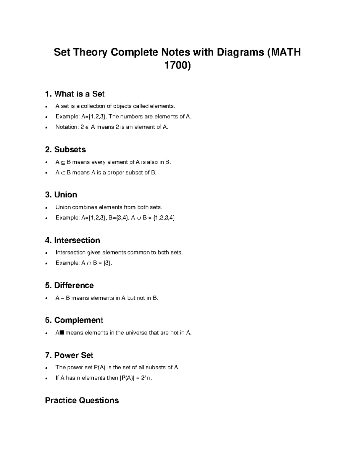 Set Theory Complete Notes & Diagrams (MATH 1700) - Studocu