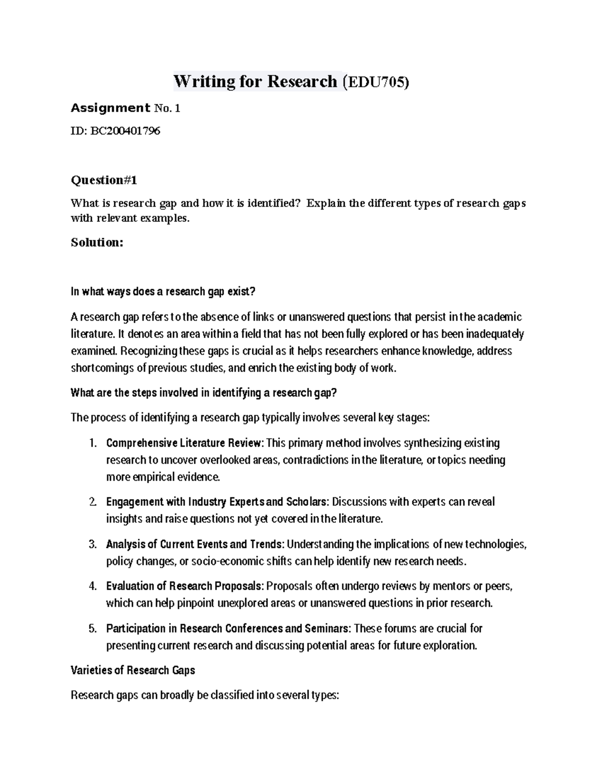 EDU705 Assignment Solution 1 - Writing for Research (EDU705) Assignment ...