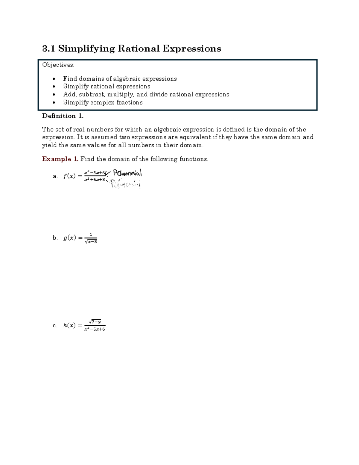 Rational Functions and Their Graphs: Domain, Asymptotes, and Equations ...