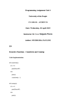 Programming Assignment Unit 4 CS: Incremental Development of Functions ...