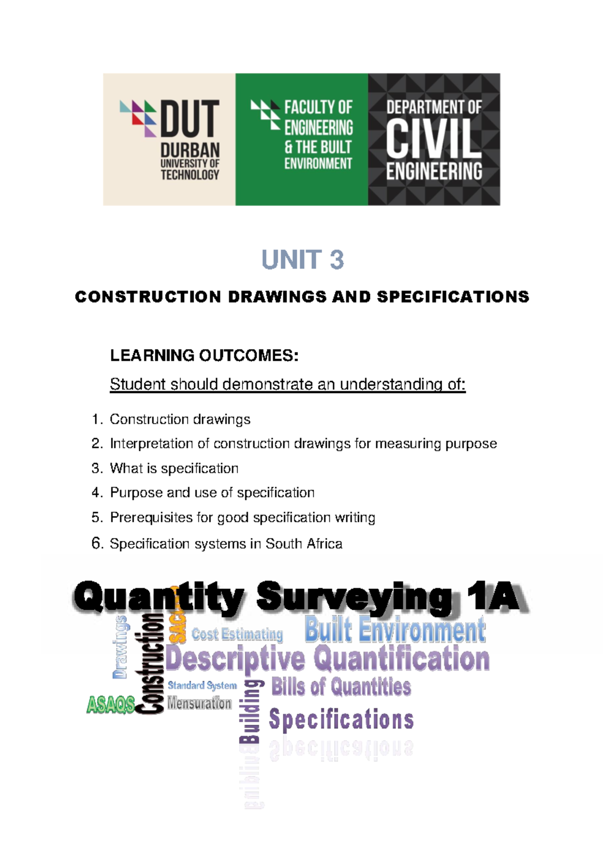 Unit 3: Construction Drawings & Specifications Overview - Studocu