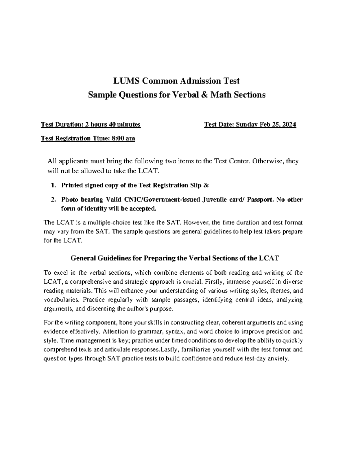 Sample LCAT Questions 2024: Verbal & Math Sections - Studocu