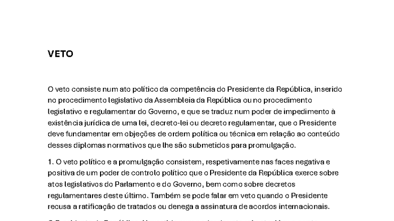 VETO e Promulgação: Análise do Poder do Presidente da República - Studocu