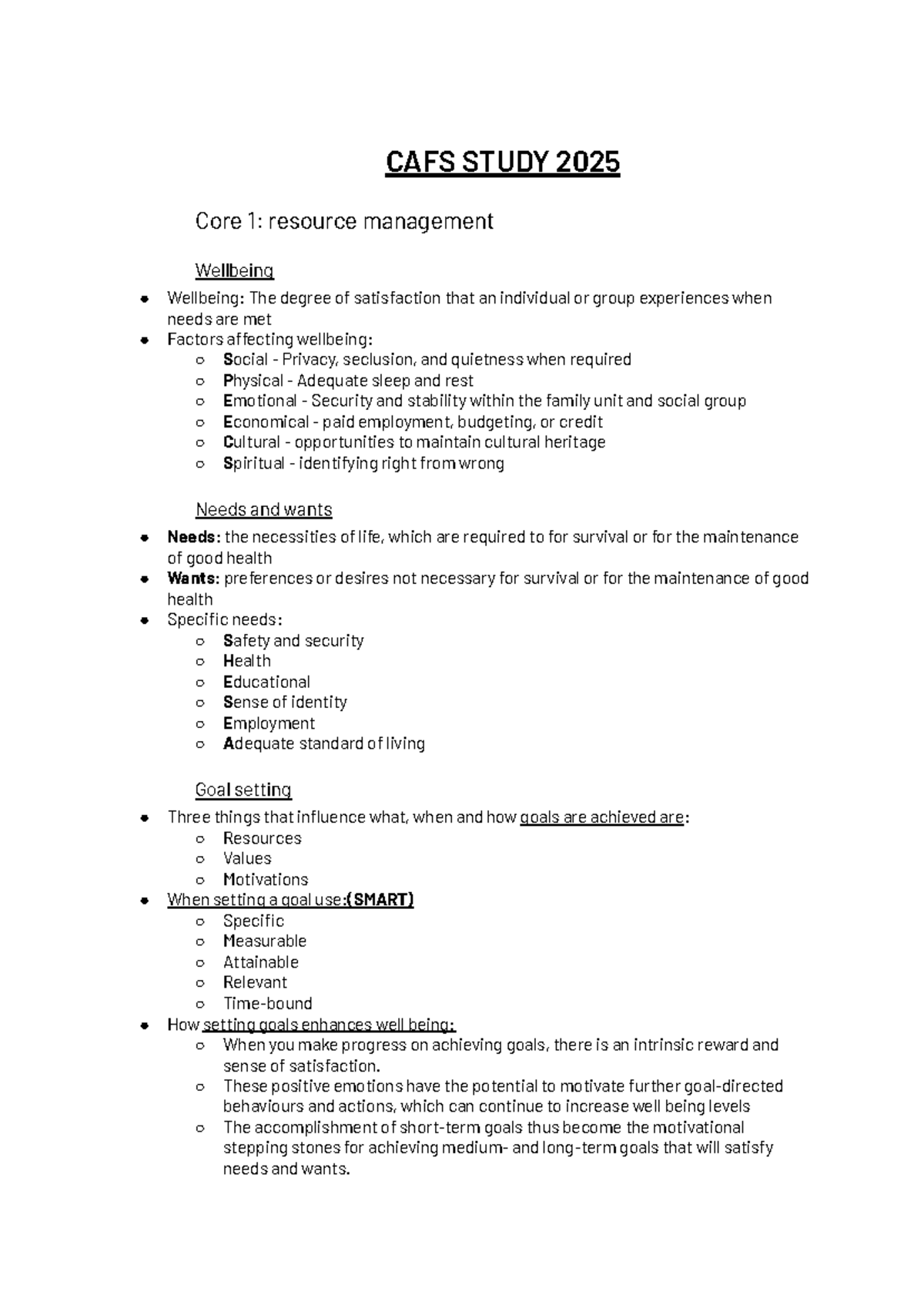 Cafs study 2025 - Core 1 resource management and wellbeing overview ...
