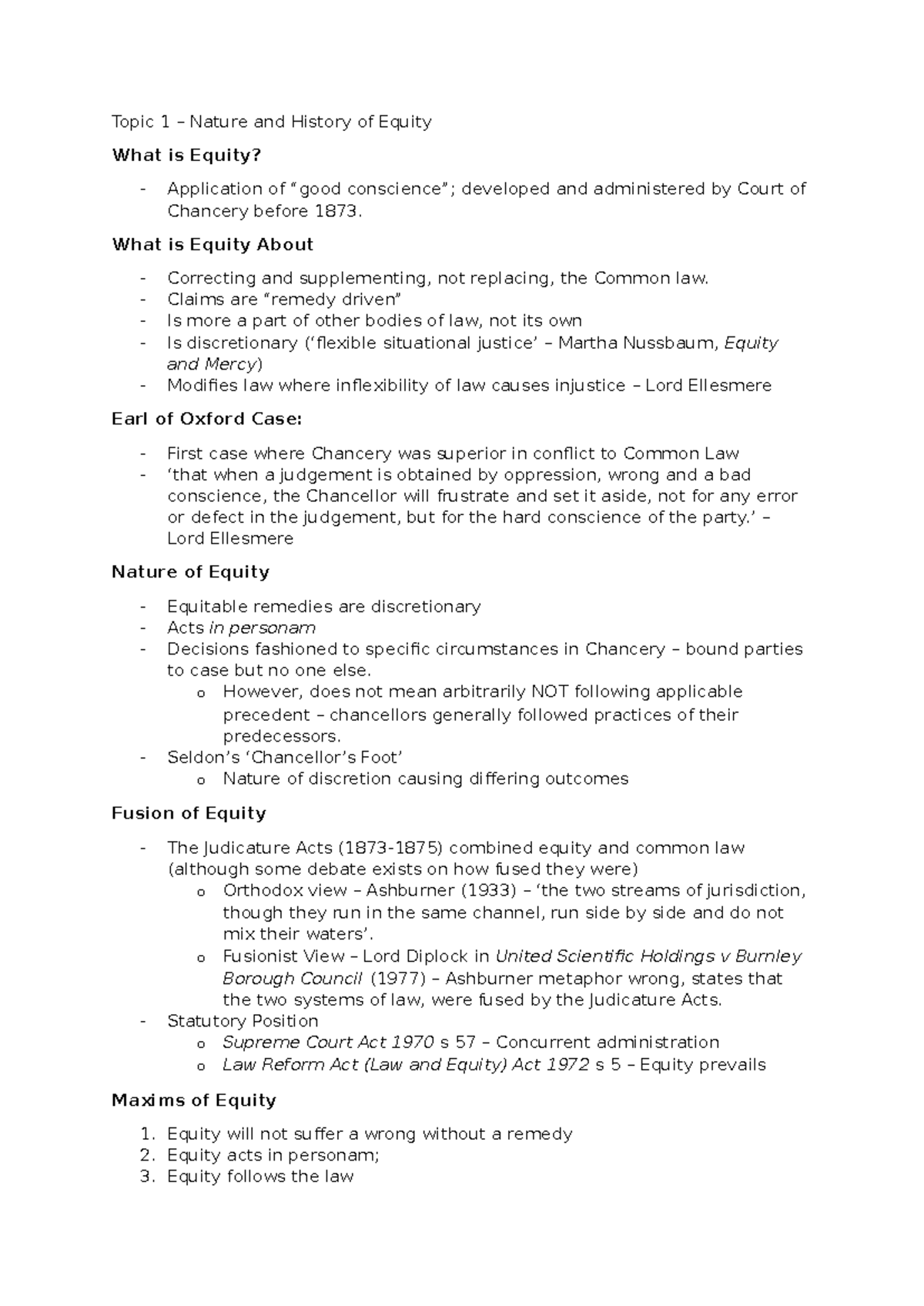 Topic 1 - Exam Notes - Topic 1 – Nature and History of Equity What is ...