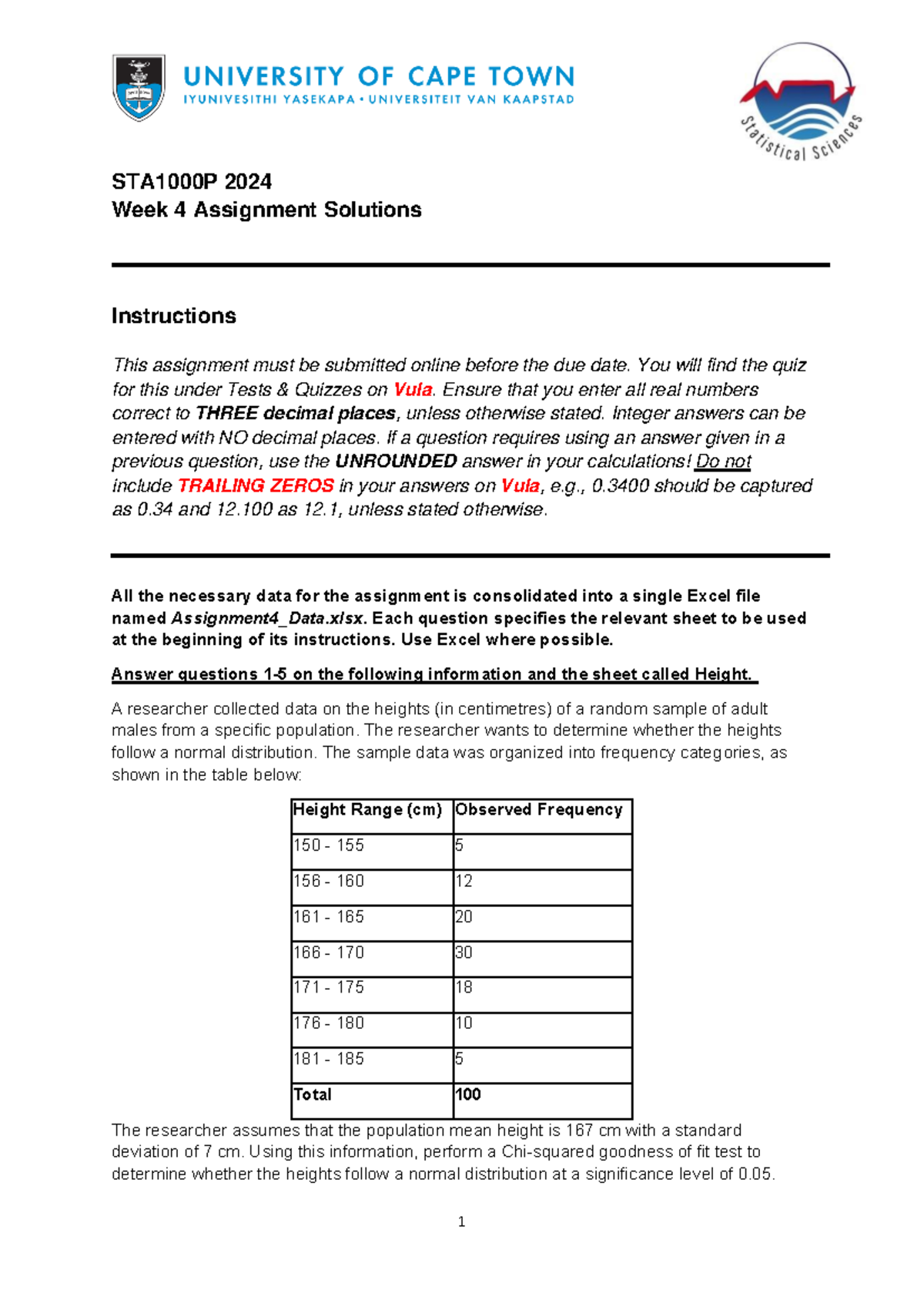 Assignment 4 Solutions - STA1000P 2024 Week 4 Assignment Solutions ...