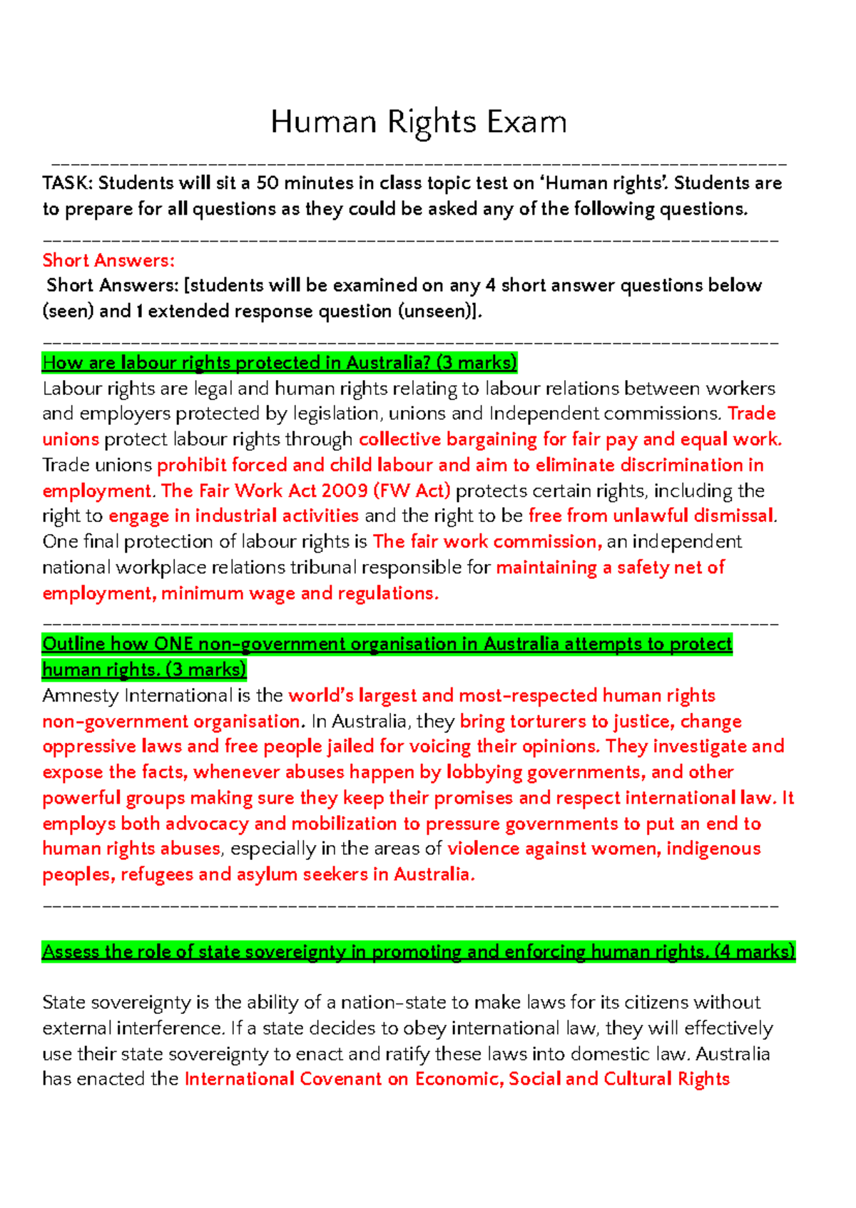 Human Rights Exam Preparation Notes - HSC Guide - Studocu