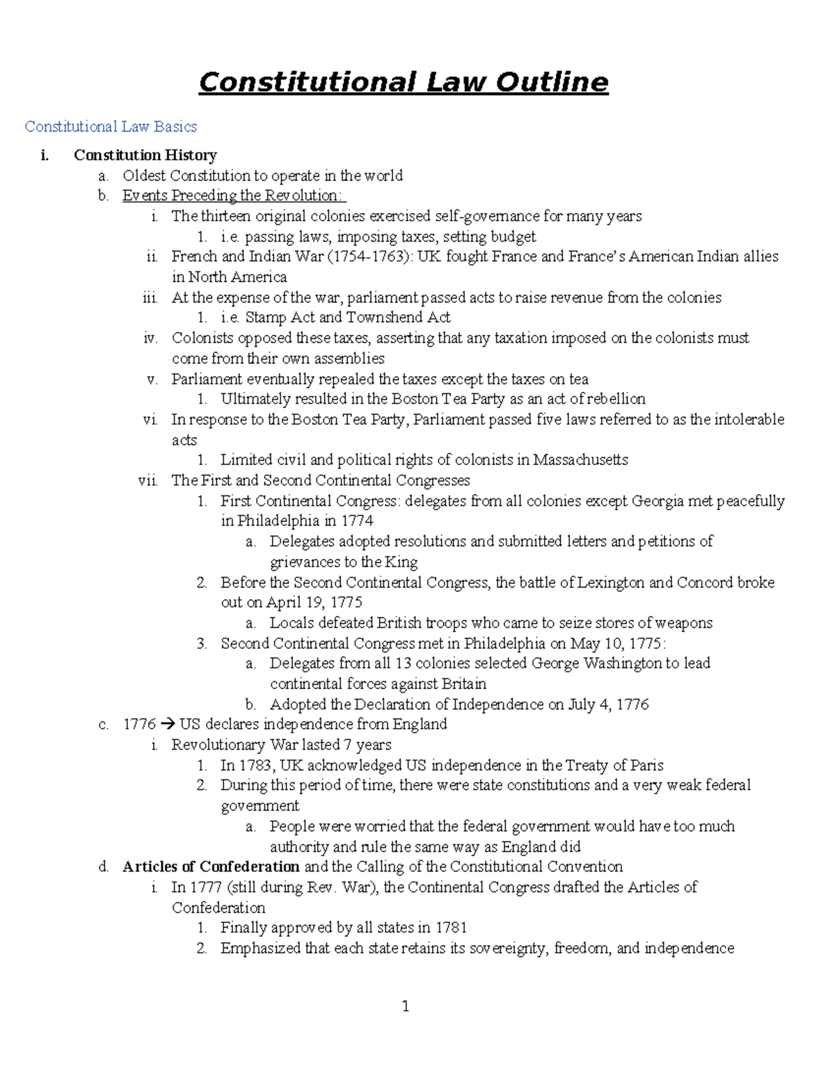 Constitutional Law Outline: Key Concepts and Historical Context - Studocu
