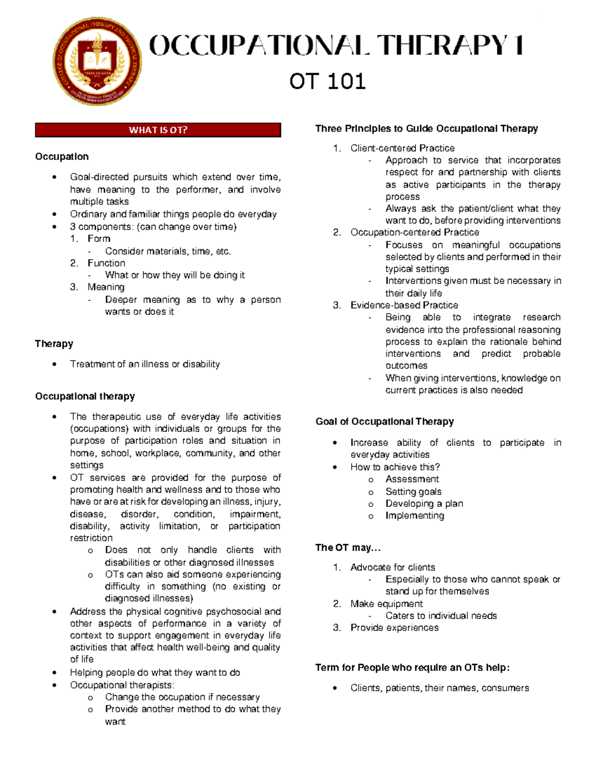 OT 101: Introduction to Occupational Therapy Principles and History ...