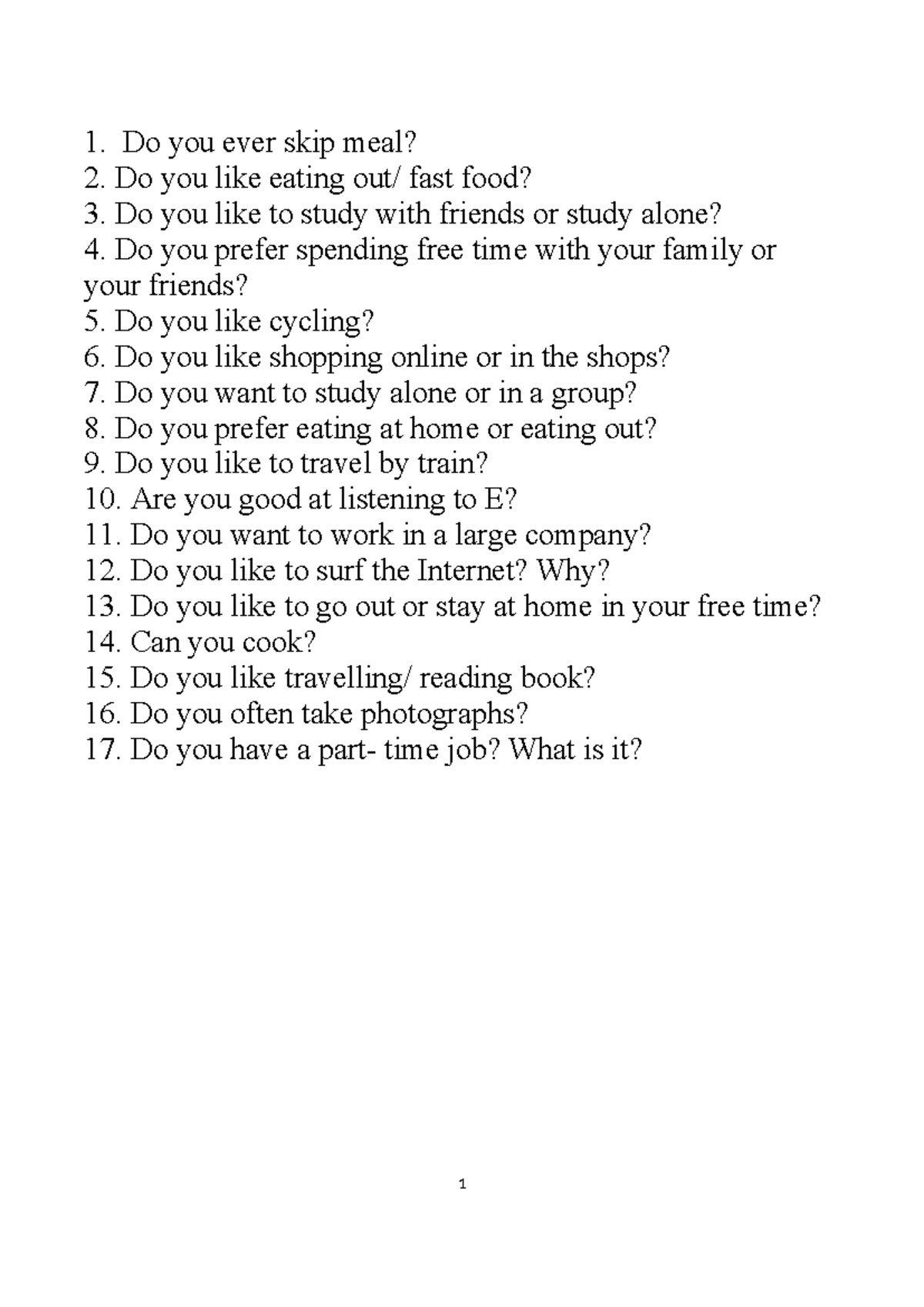 Speaking Level 1 - Review Questions for Practice - Studocu