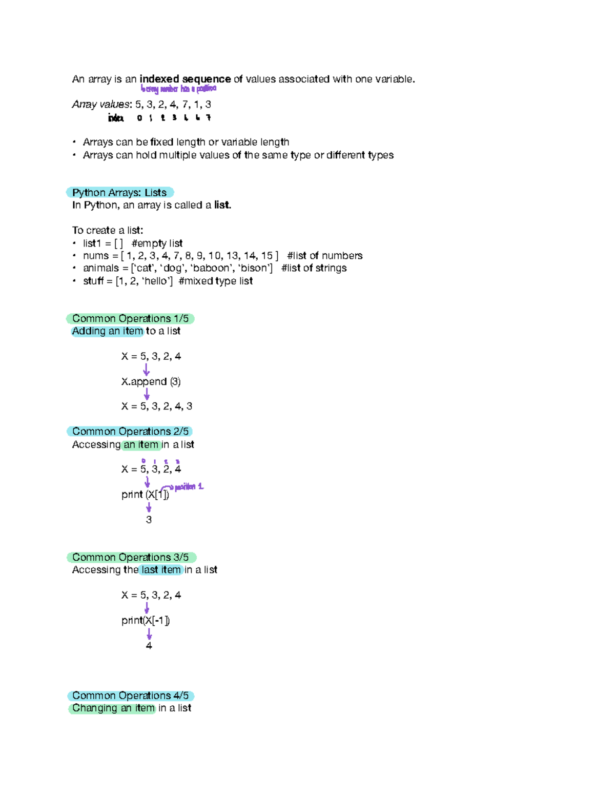 CSC 1015F Final Exam Notes on Arrays and Lists in Python - Studocu