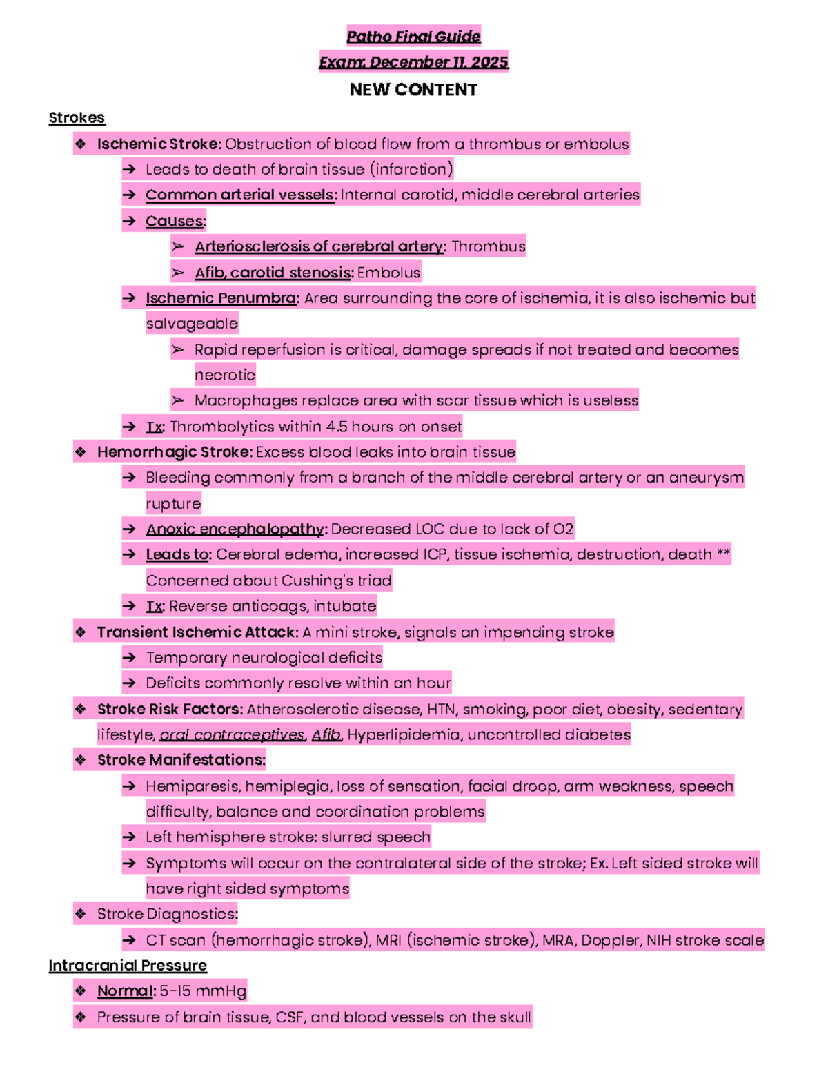 Patho Final Guide - Exam Prep for December 2025 - Studocu