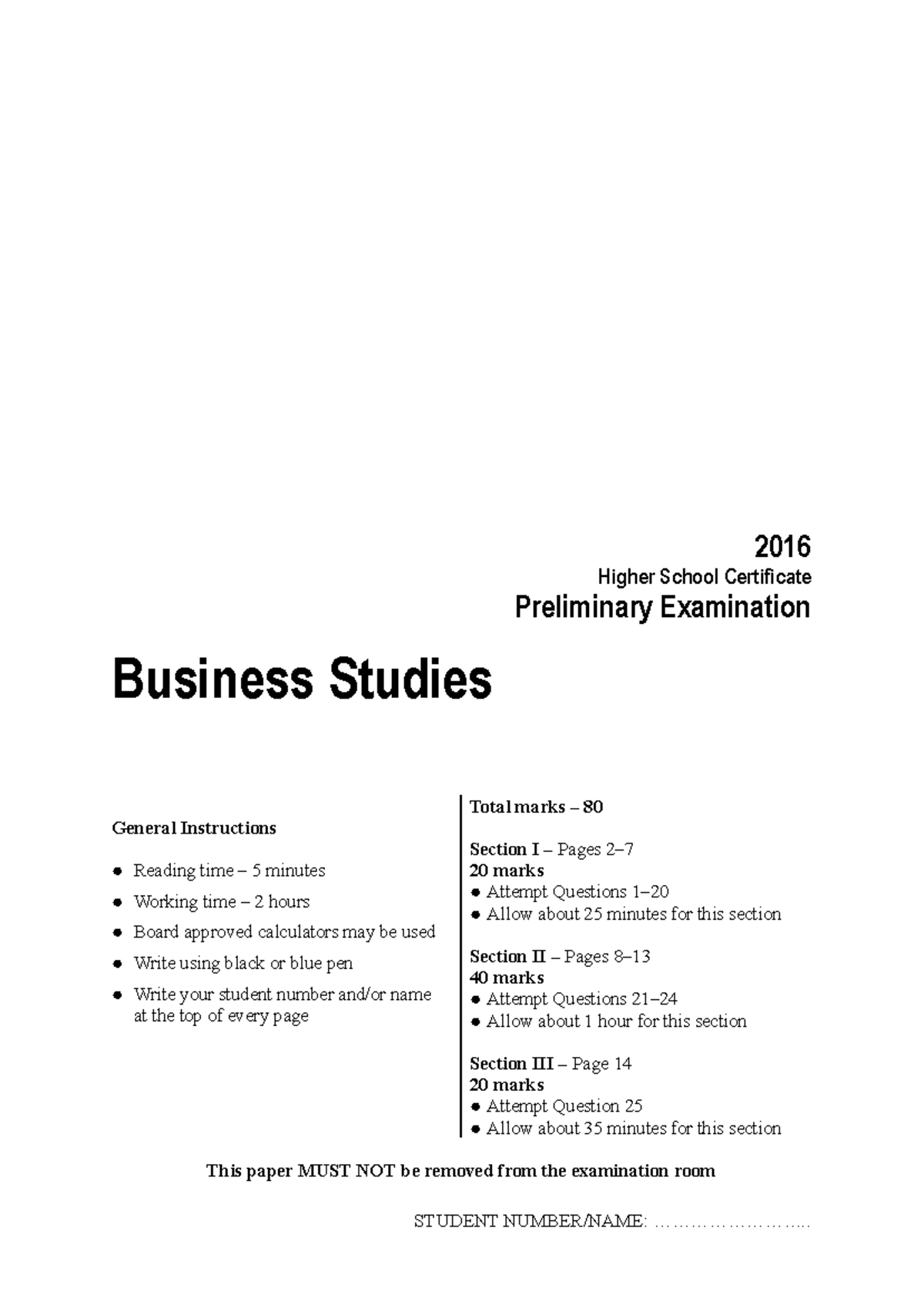 2016 HSC Business Studies Year 11 Preliminary Exam Paper - Studocu