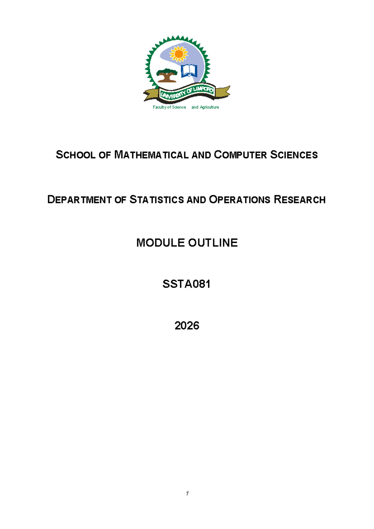 SSTA081 Probability Theory Module Outline 2026 - Studocu