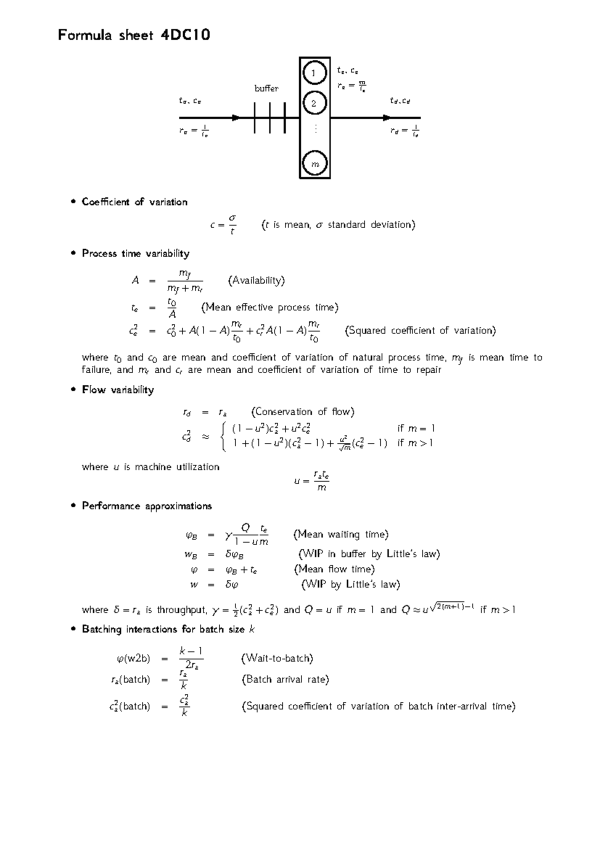 4DC10 - Final Exam Formula Sheet on Process Variability - Studeersnel