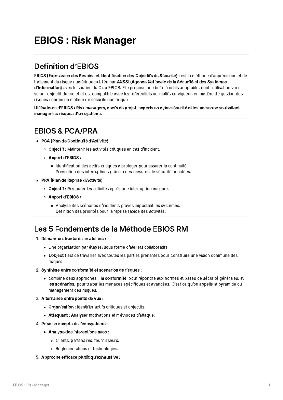 EBIOS RM: Résumé de la Méthode de Gestion des Risques - Studocu