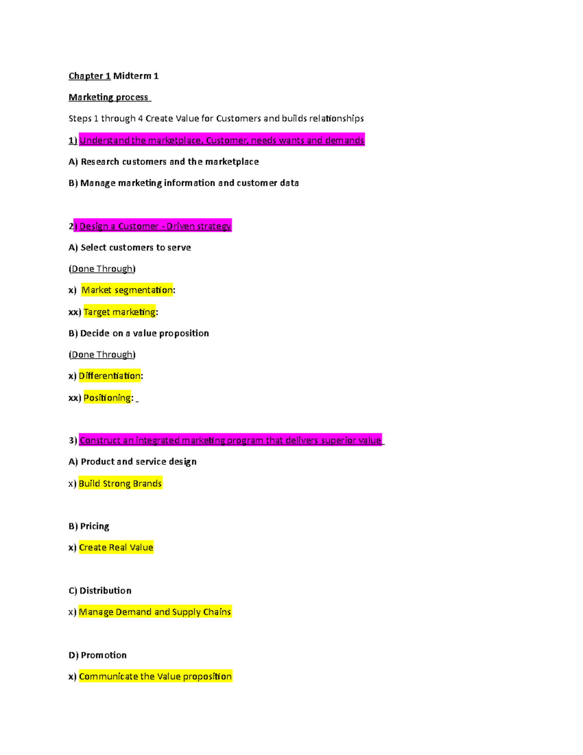 Midterm 1 Study Notes: Marketing Process & Key Concepts (Ch. 1-5) - Studocu