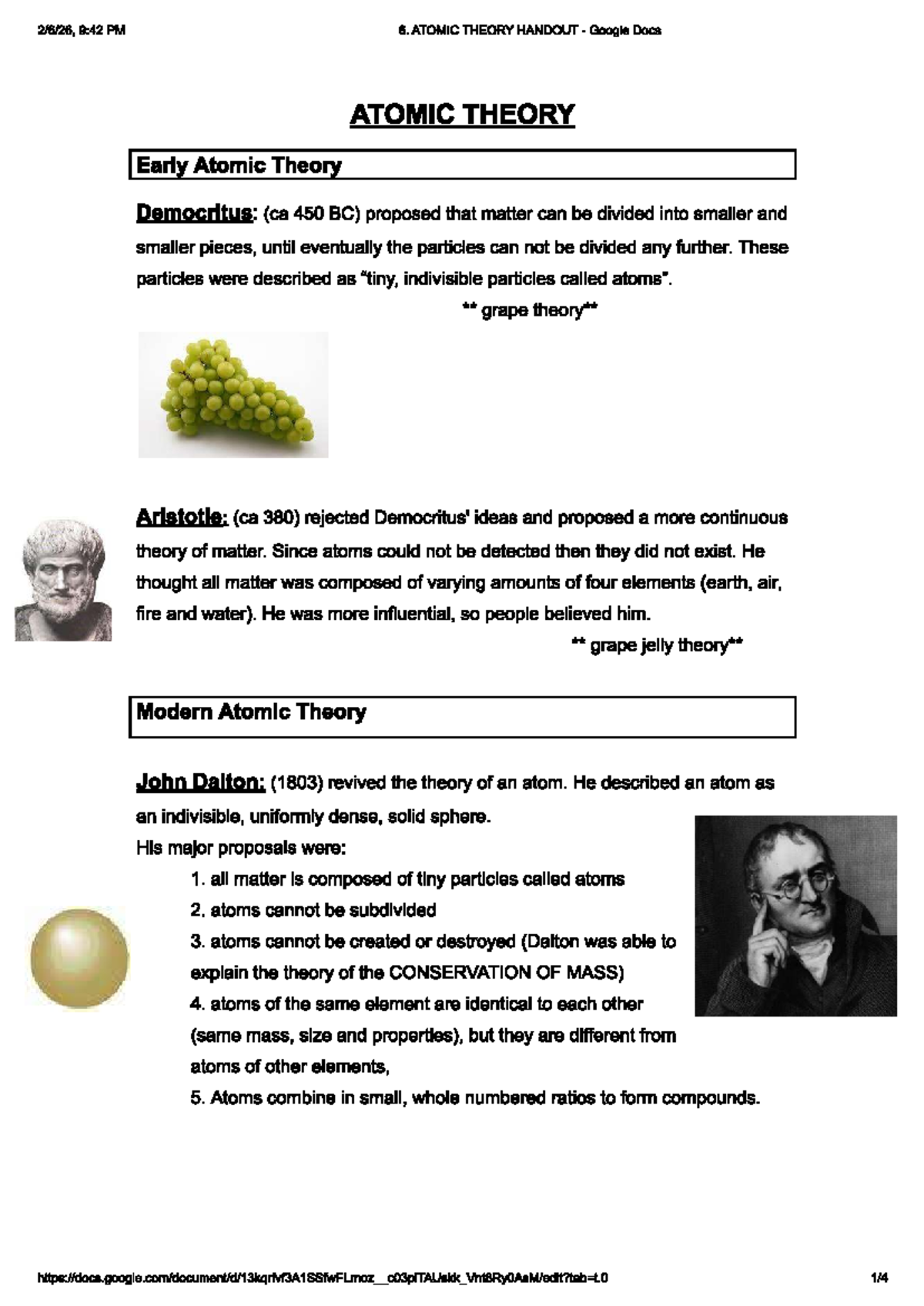 Atomic Theory Overview: Key Concepts and Historical Developments - Studocu