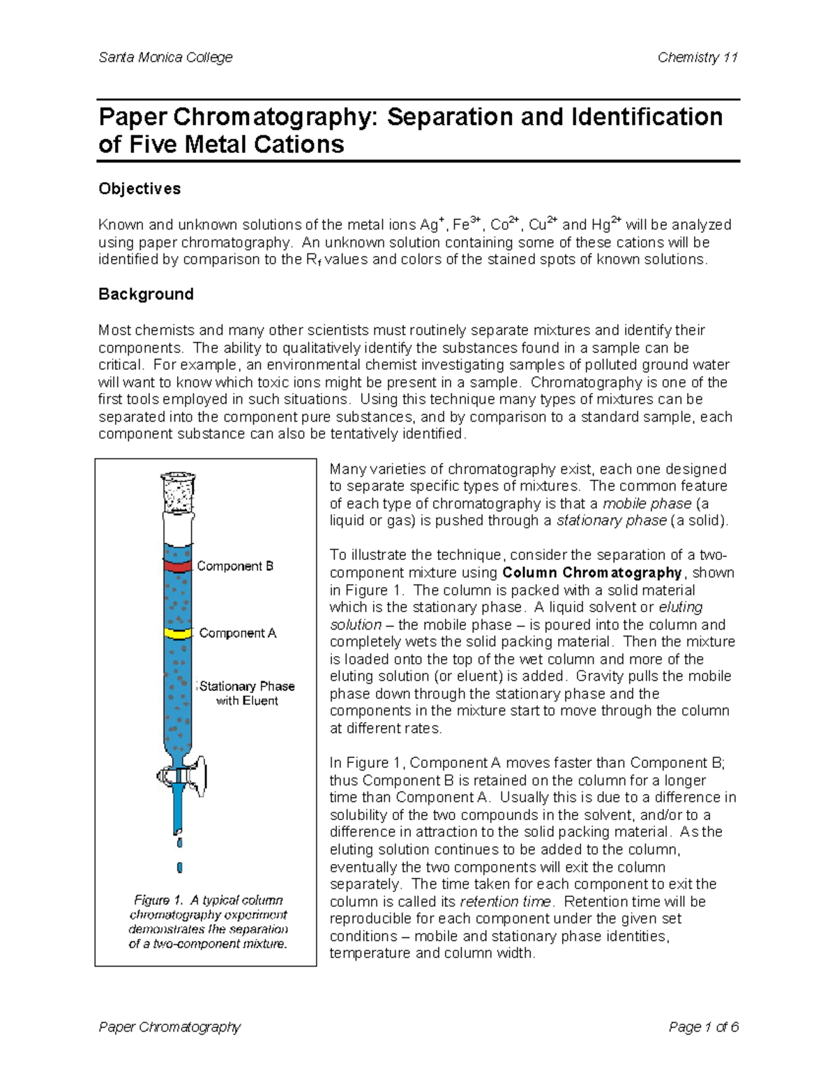 Paper Chromatography Procedure for Identifying Metal Cations - Studocu