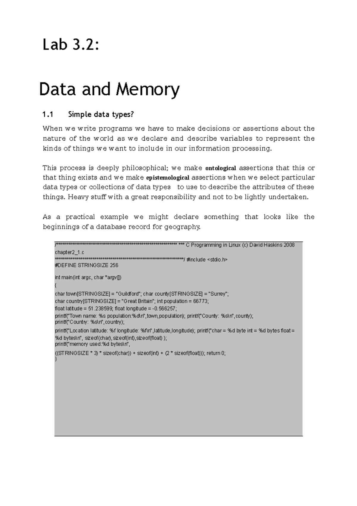 Lab 3 - OSG Lab: Exploring Data Types and Memory Management in C - Studocu