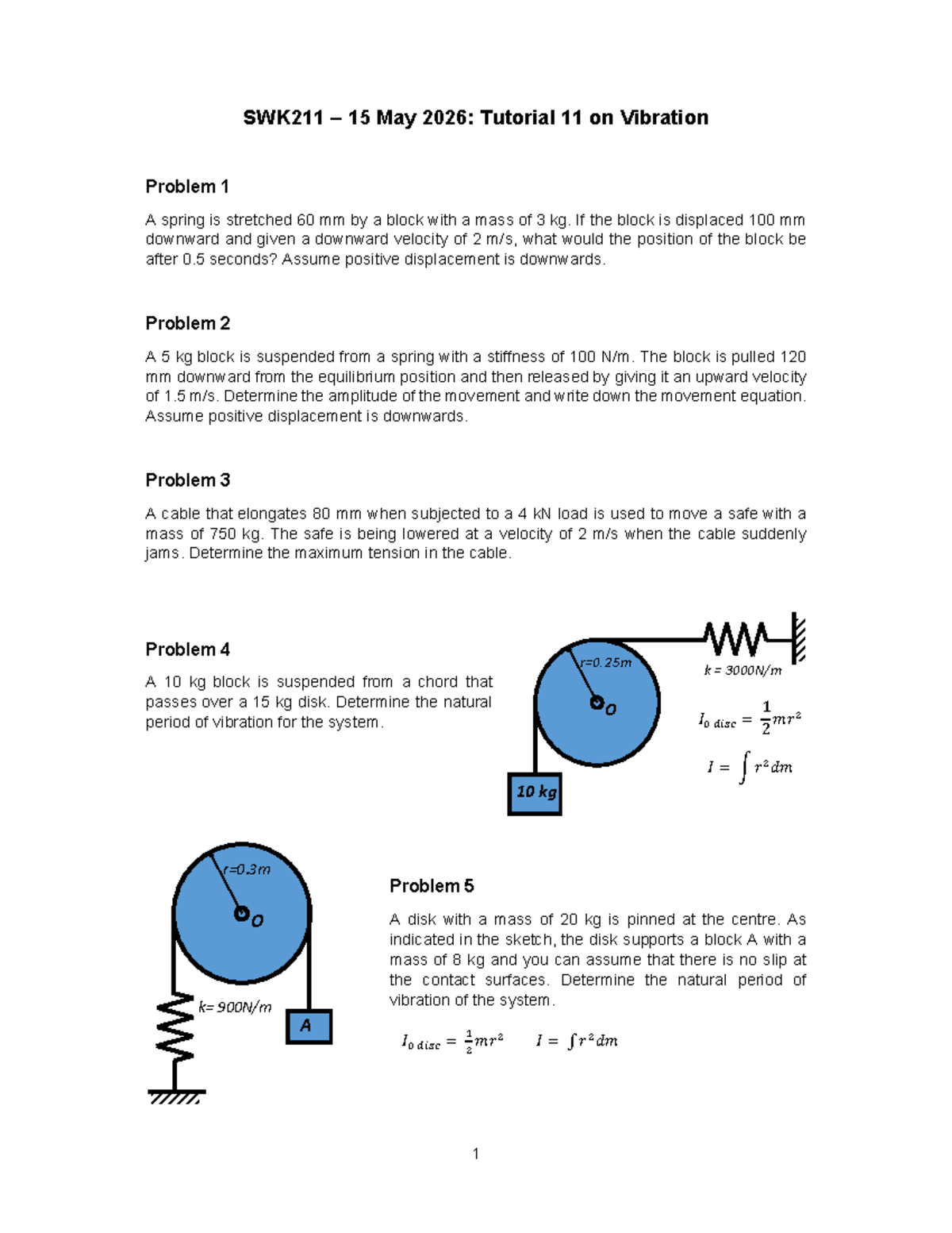 SWK211 - Tutorial 11 on Vibration Problems - Studocu