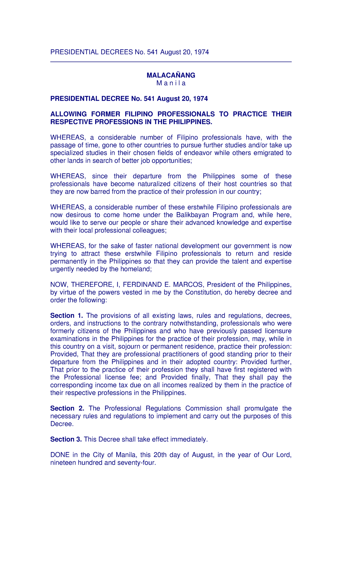 Presidential Decree According to Law of the Philippines - PRESIDENTIAL ...