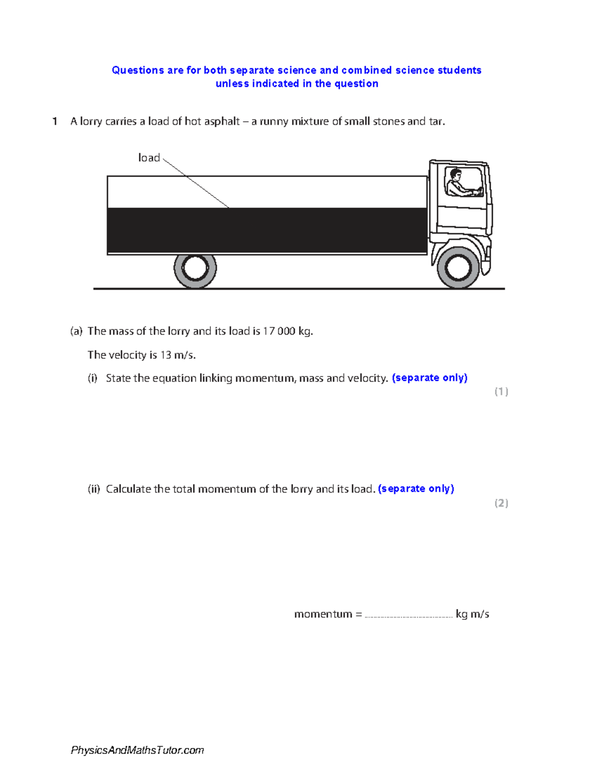 Movement and Position 2 QP: Physics Questions for Science Students ...