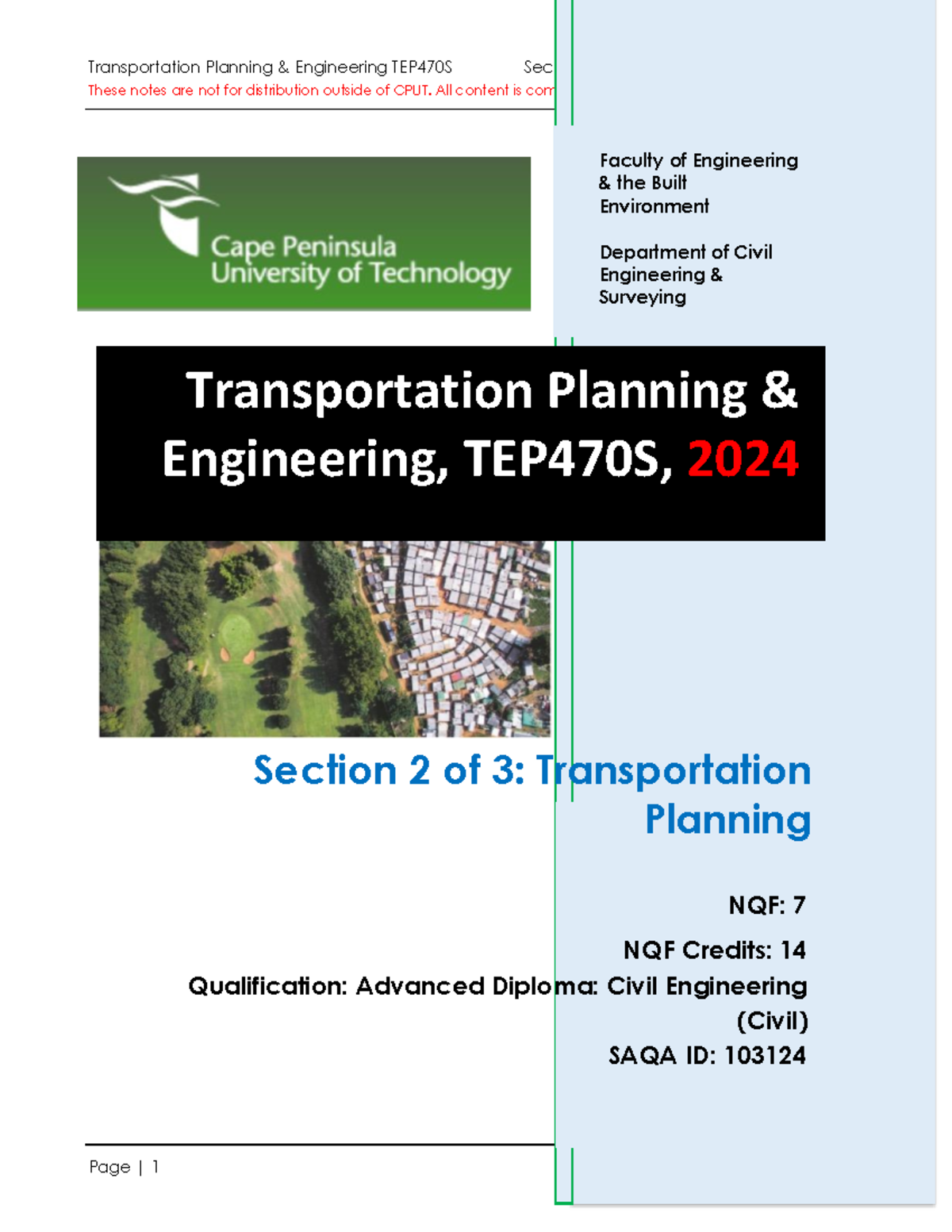 TEP470S Transportation Planning Engineering: Section 2 Notes - Studocu