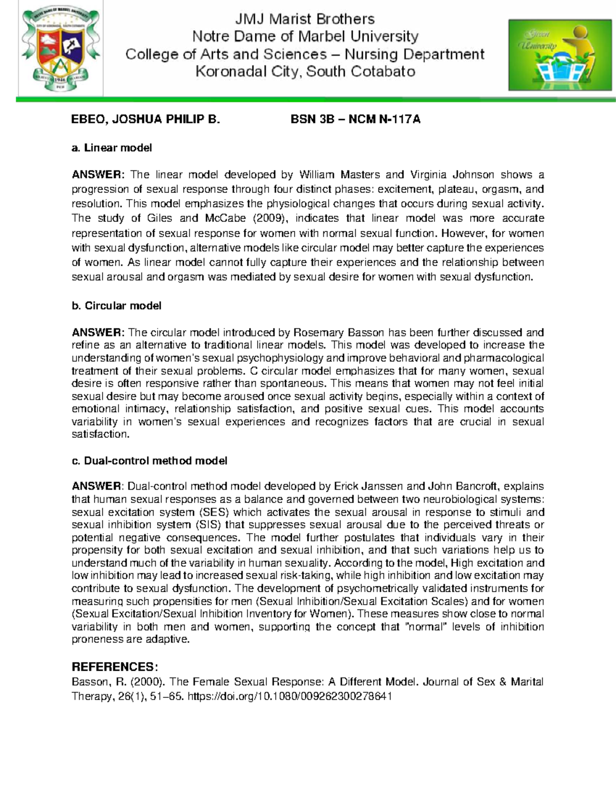NCM N 117A Study Notes: Linear, Circular, and Method Models of Sexual ...