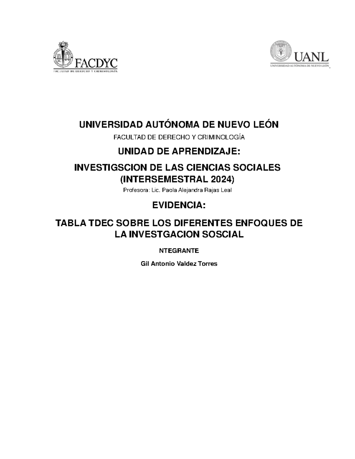Tabla TDEC sobre Enfoques de la Investigación Social (INVESTIGSCION ...