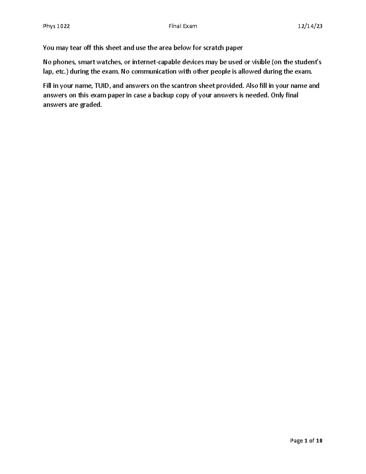 Phys 1022 Final Exam Review Notes for Fall 2023 - Studocu