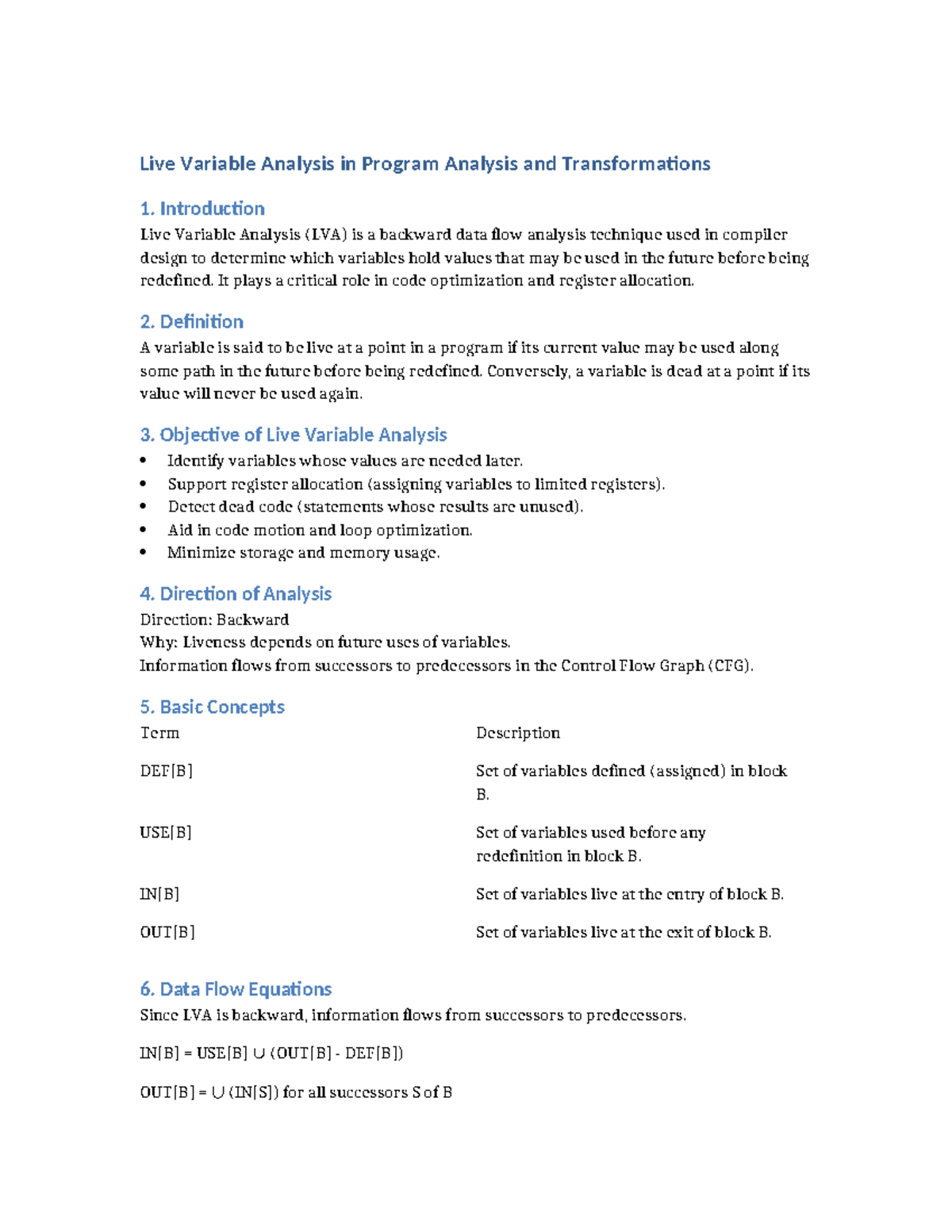 Live Variable Analysis Notes - Program Analysis and Transformations ...