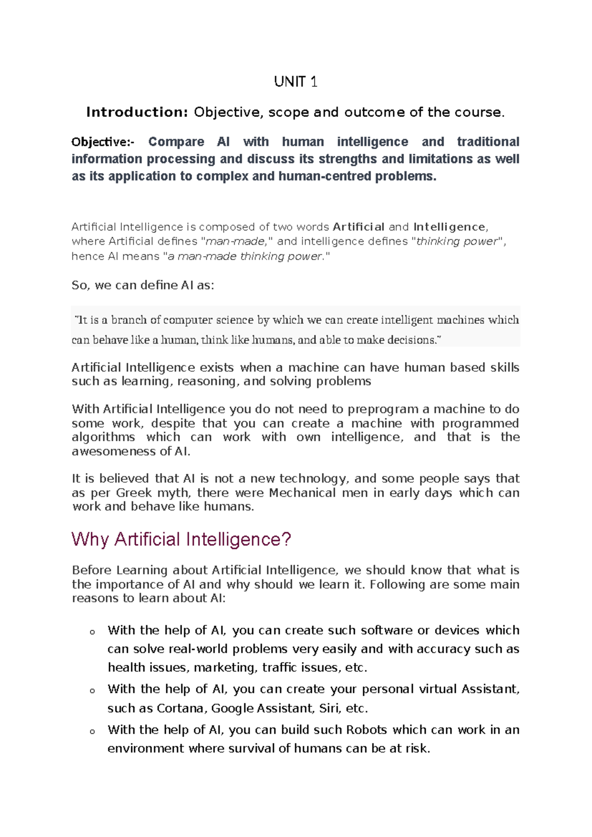 UNIT 1 unitnsjsmsmsms - UNIT 1 Introduction: Objective, scope and ...